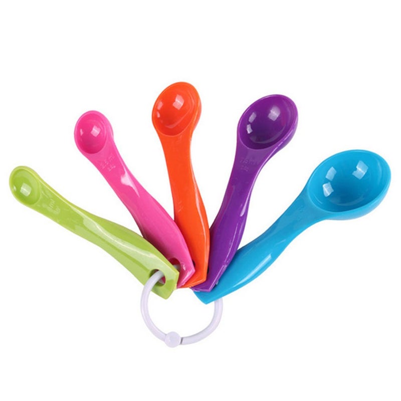Bezall 5 in 1 Colorful Plastic Tea Flour Coffee Measuring Spoons Set Kitchen Cooking Baking Tools (Random Color) - Image 1